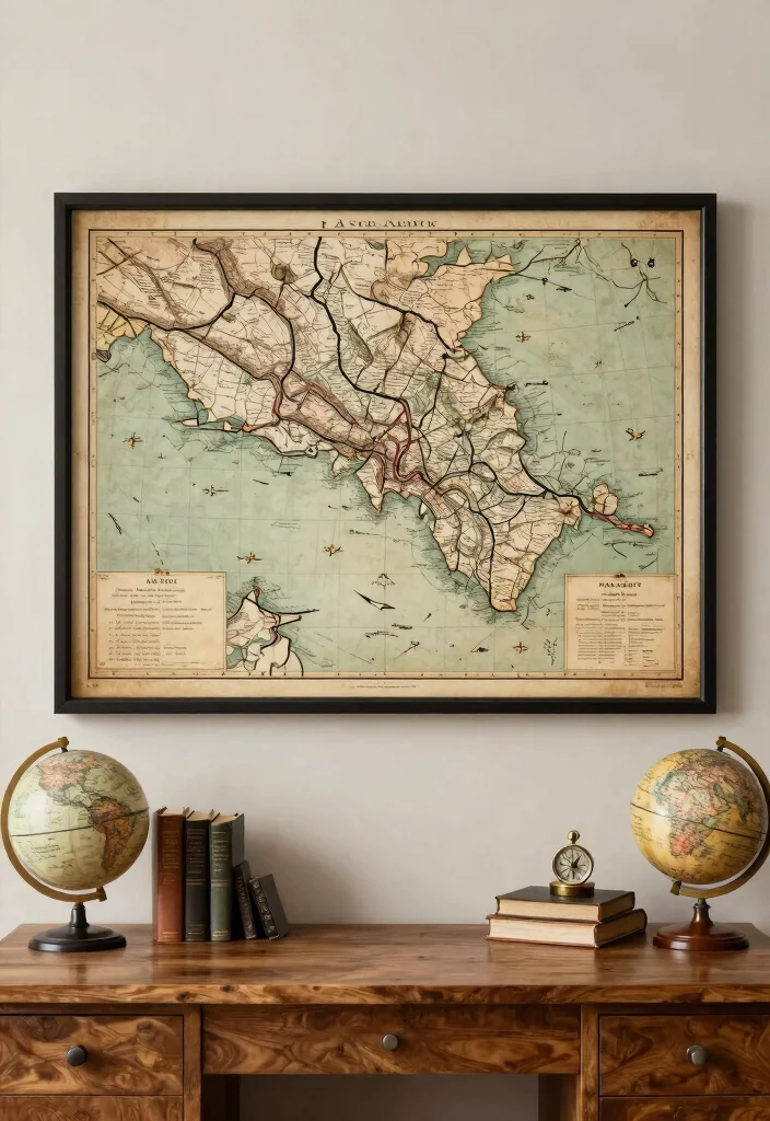 14 Nostalgic Vintage Wall Art Ideas That'll Bring Back Memories! - 6. Vintage Maps: The World at Your Fingertips 1