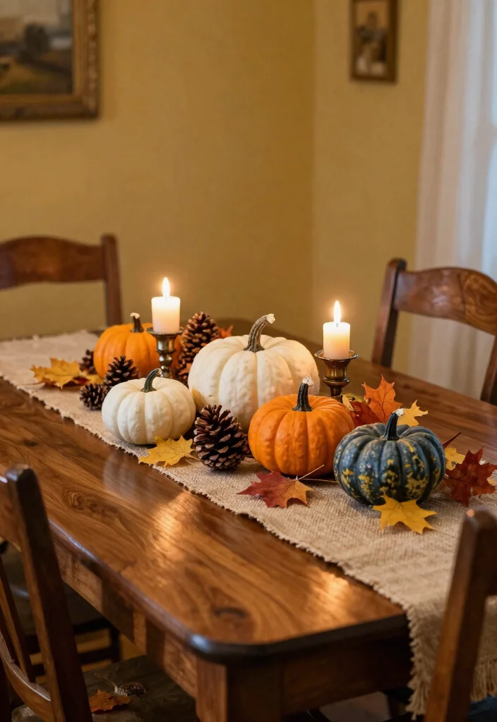 14 Seasonal Farmhouse Dining Room Decor Ideas to Celebrate Every Occasion! - 1. Autumn Elegance with Pumpkins 1