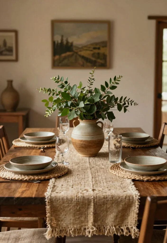 14 Seasonal Farmhouse Dining Room Decor Ideas to Celebrate Every Occasion! - 12. Earthy Elements with Natural Textures 1