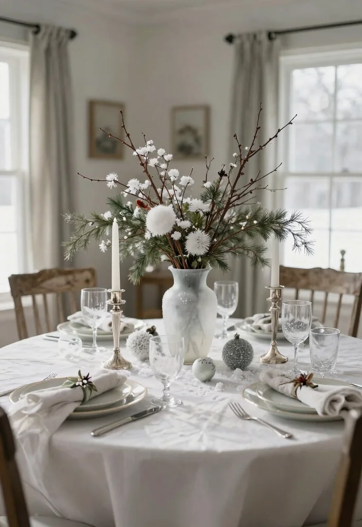 14 Seasonal Farmhouse Dining Room Decor Ideas to Celebrate Every Occasion! - 2. Winter Wonderland with White Accents 1