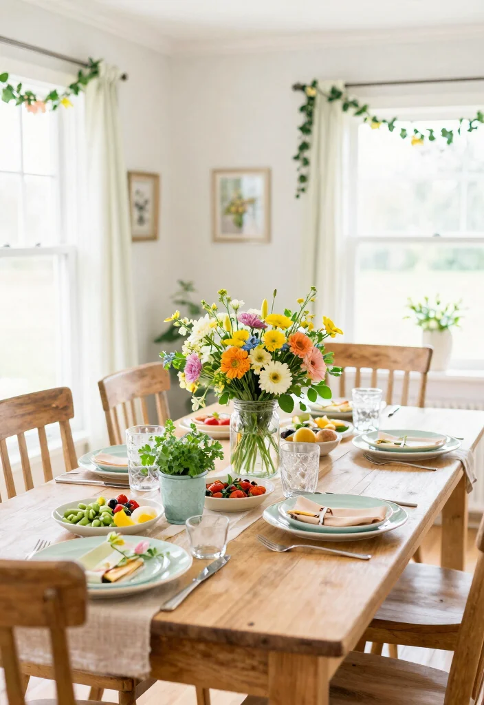 14 Seasonal Farmhouse Dining Room Decor Ideas to Celebrate Every Occasion! - 3. Spring Renewal with Floral Arrangements 1