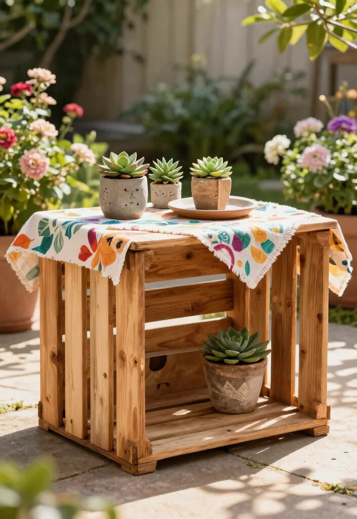 17 Unique Outdoor DIY Projects to Create Custom Garden Furniture (Get Inspired by #4!) - 13. Recycled Wooden Crate Table 1