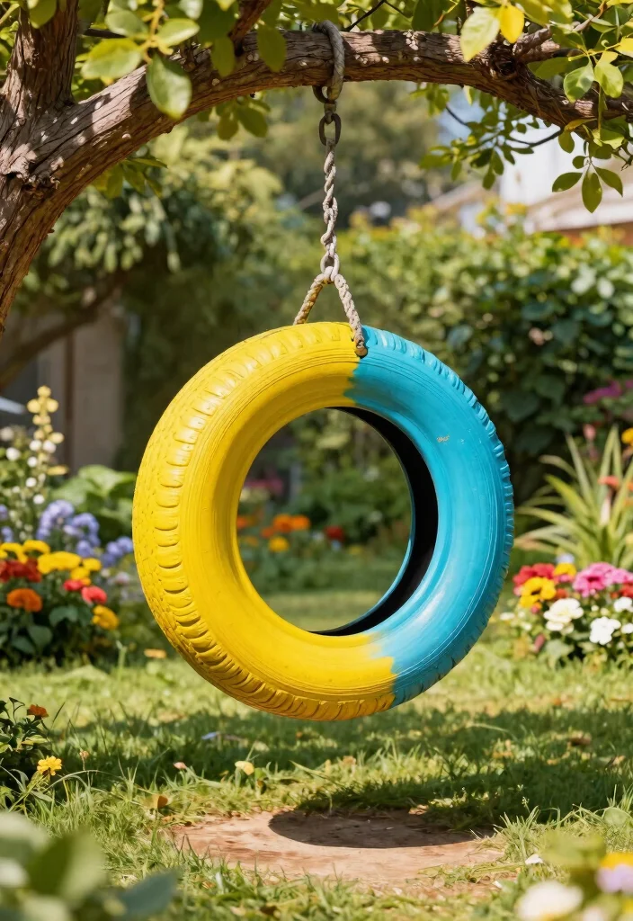17 Unique Outdoor DIY Projects to Create Custom Garden Furniture (Get Inspired by #4!) - 2. Charming Tire Swing Chair 1