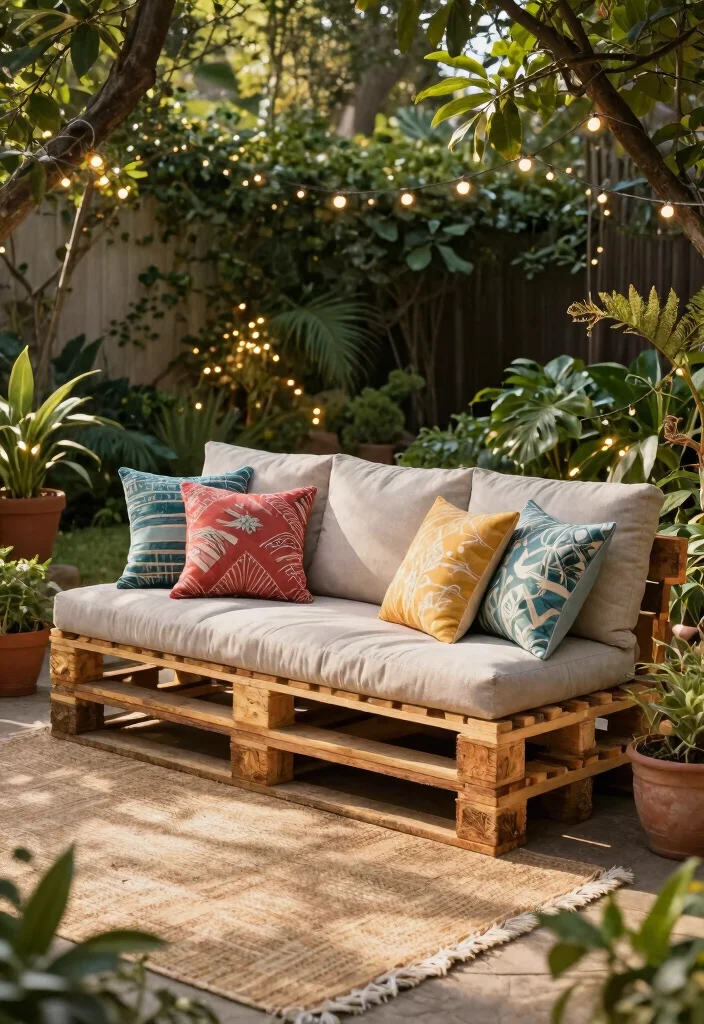 17 Unique Outdoor DIY Projects to Create Custom Garden Furniture (Get Inspired by #4!) - 7. Bohemian-Style Garden Sofa 1