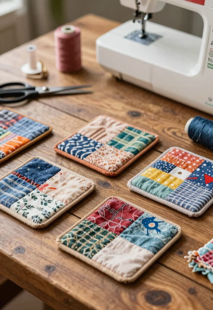 18 Creative Fabric Scrap Crafts for Unique Handmade Gifts (Your Friends Will Love #4!) - 1. Patchwork Coasters 1