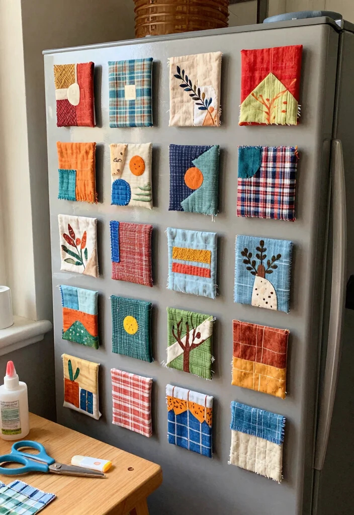 18 Creative Fabric Scrap Crafts for Unique Handmade Gifts (Your Friends Will Love #4!) - 12. Fabric Scrap Magnets 1