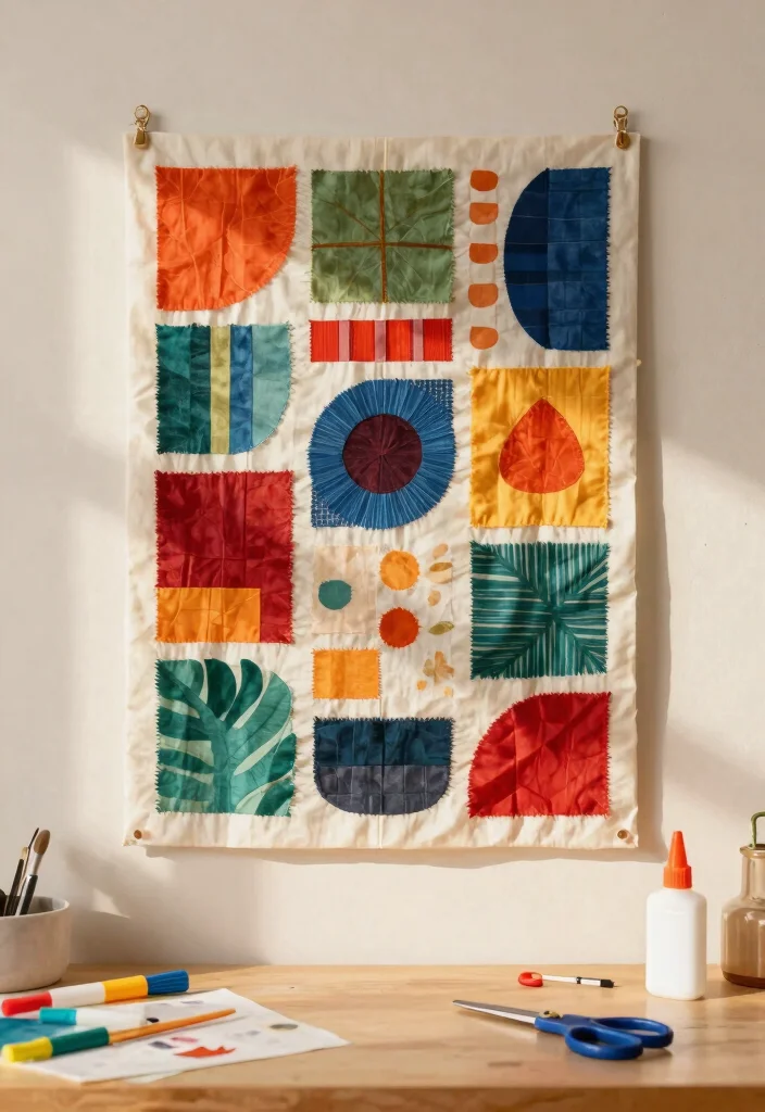 18 Creative Fabric Scrap Crafts for Unique Handmade Gifts (Your Friends Will Love #4!) - 18. Fabric Scrap Wall Art 1