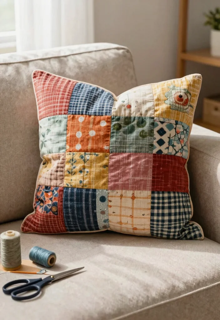 18 Creative Fabric Scrap Crafts for Unique Handmade Gifts (Your Friends Will Love #4!) - 6. Fabric Scrap Pillows 1