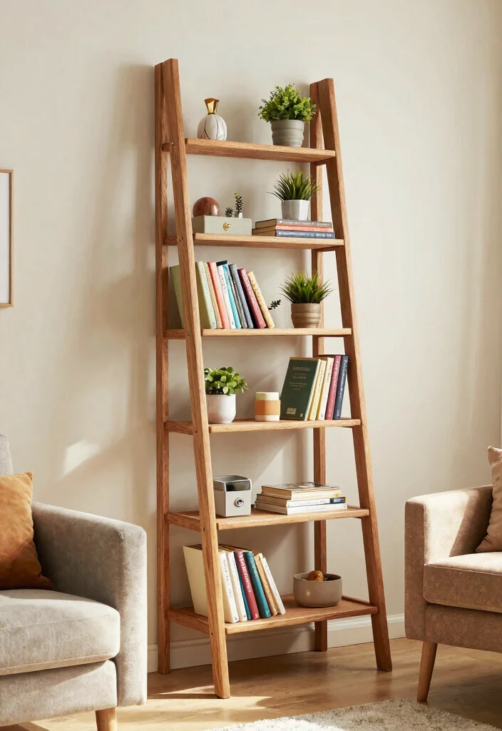 19 Trendy Upcycled Home Decor Ideas That Are Totally Affordable (#10 Will Surprise You!) - 10. Upcycled Ladder Bookshelf 1