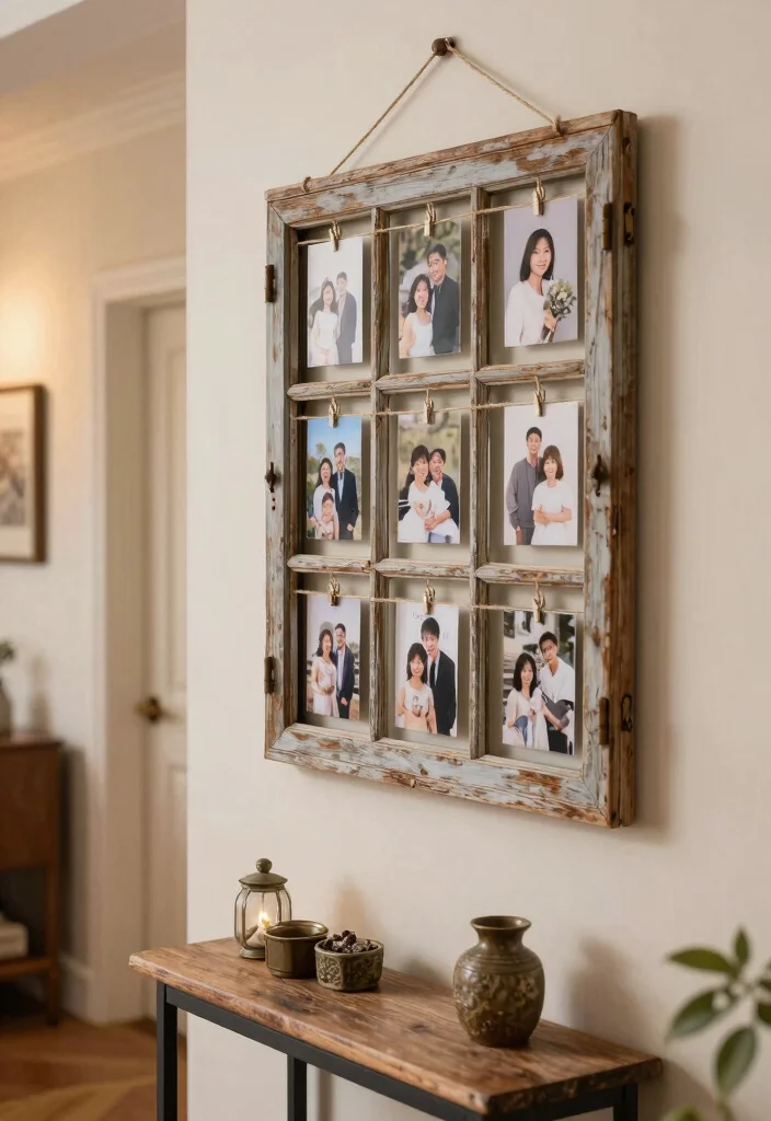 19 Trendy Upcycled Home Decor Ideas That Are Totally Affordable (#10 Will Surprise You!) - 15. Old Window Frame Photo Display 1