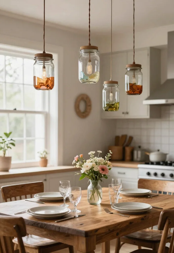 19 Trendy Upcycled Home Decor Ideas That Are Totally Affordable (#10 Will Surprise You!) - 2. Mason Jar Pendant Lights 1