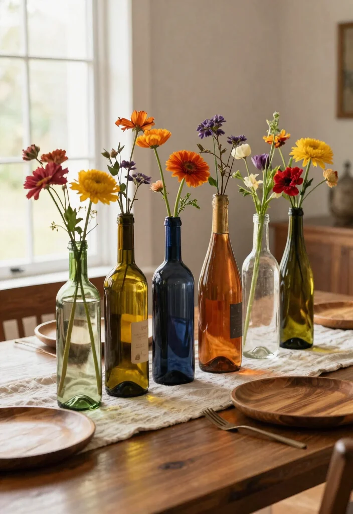 19 Trendy Upcycled Home Decor Ideas That Are Totally Affordable (#10 Will Surprise You!) - 4. Upcycled Wine Bottle Vases 1