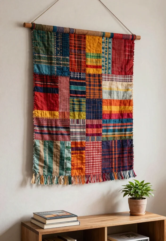 19 Trendy Upcycled Home Decor Ideas That Are Totally Affordable (#10 Will Surprise You!) - 8. Fabric Scrap Wall Hanging 1