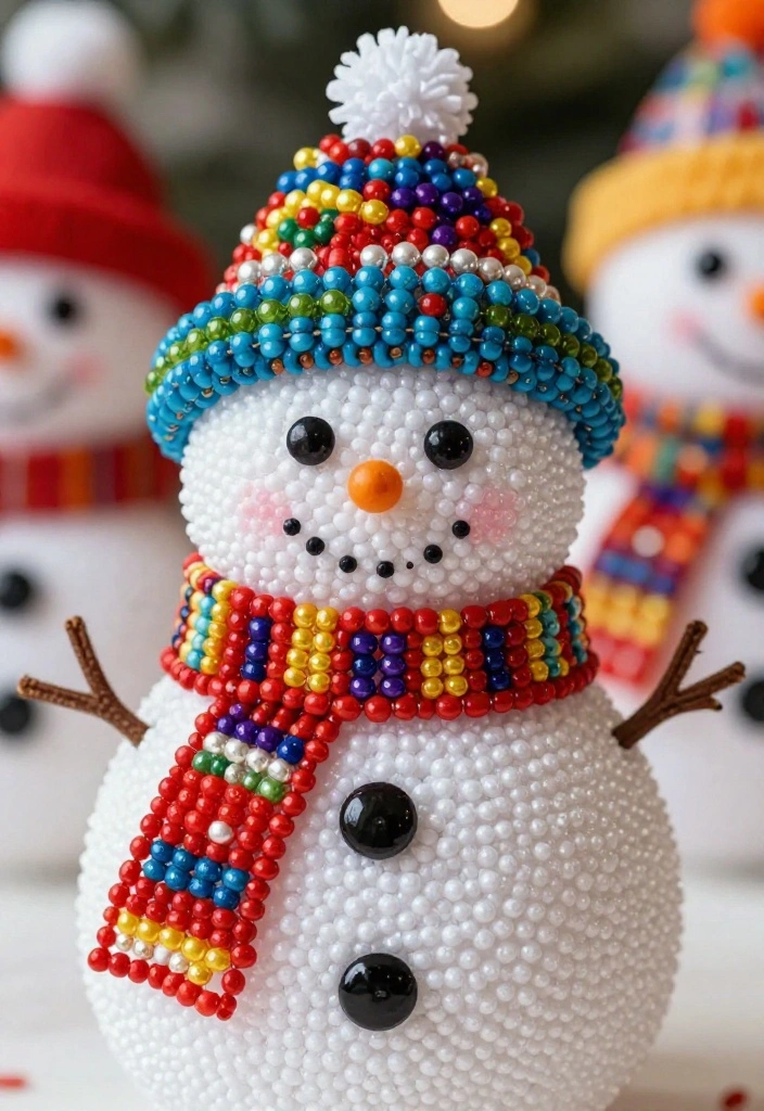 20 Easy Seasonal DIY Ornaments You Can Make in Under an Hour (Your Guests Will Be Impressed!) - 11. Beaded Snowman Ornaments 1