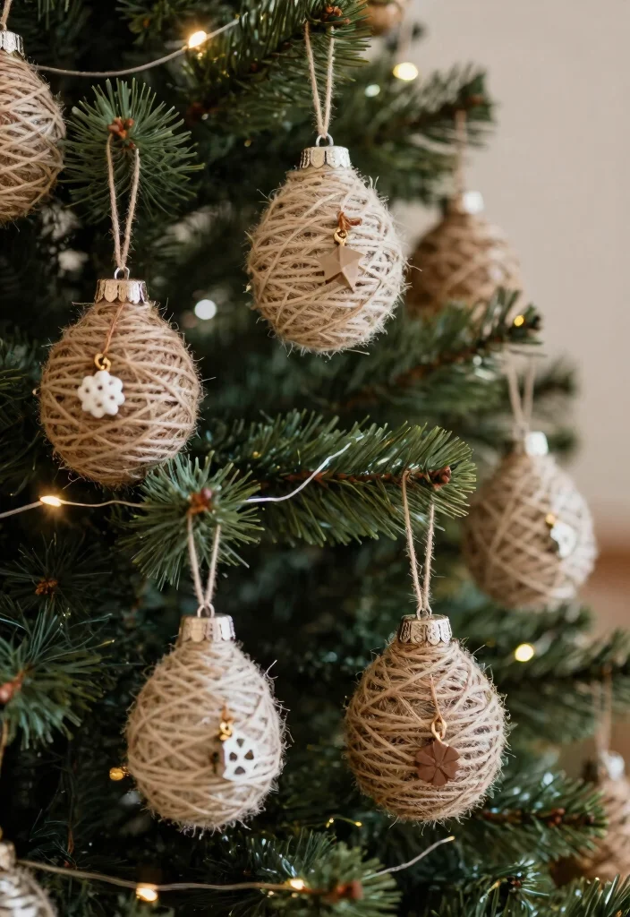 20 Easy Seasonal DIY Ornaments You Can Make in Under an Hour (Your Guests Will Be Impressed!) - 7. Twine-Wrapped Bulbs 1