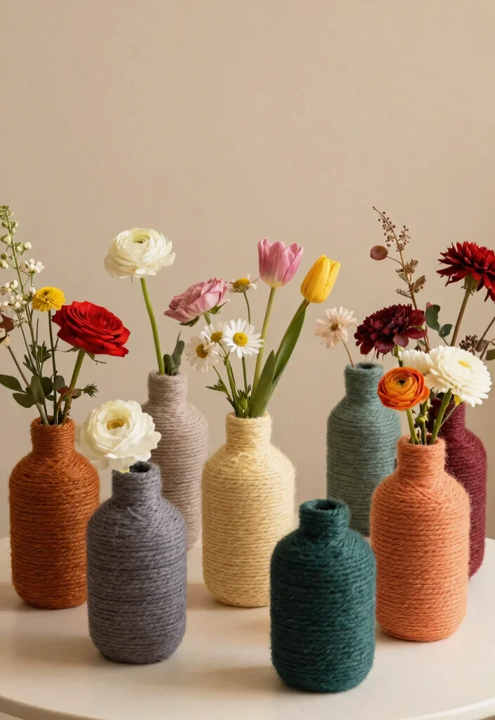 22 Eco-Friendly Craft Ideas for Party Decorations That Will Wow Your Guests (Good Luck Choosing Just One!) - 17. Yarn-Wrapped Vases 1