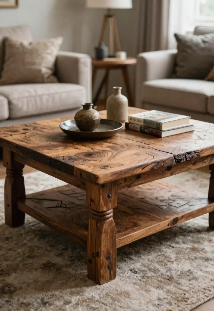25 Cozy Living Room Accessories to Elevate Your Home’s Atmosphere! - 15. Vintage Coffee Tables 1
