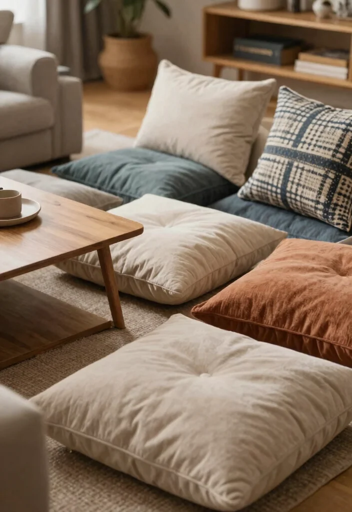 25 Cozy Living Room Accessories to Elevate Your Home’s Atmosphere! - 23. Soft Floor Cushions 1